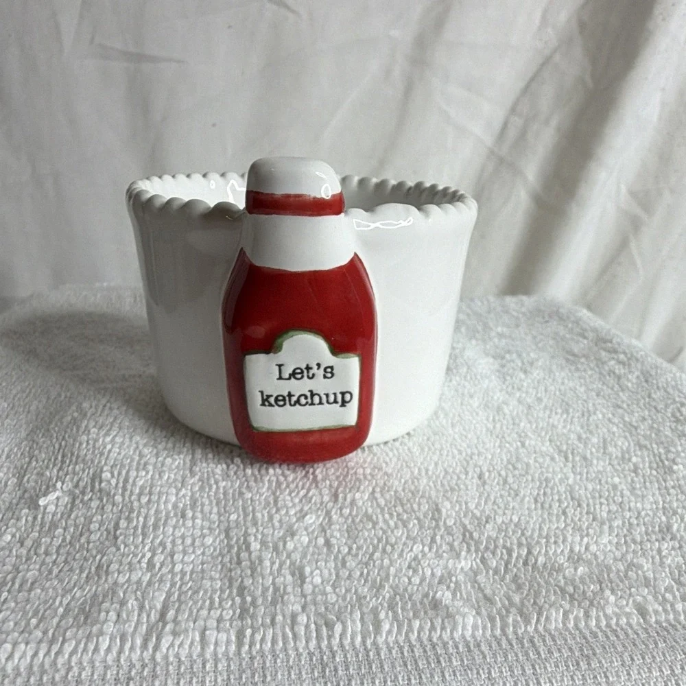 Mud Pie Ceramic Condiment Bowl Set of 3 White Round Scalloped Rim Trust in Must